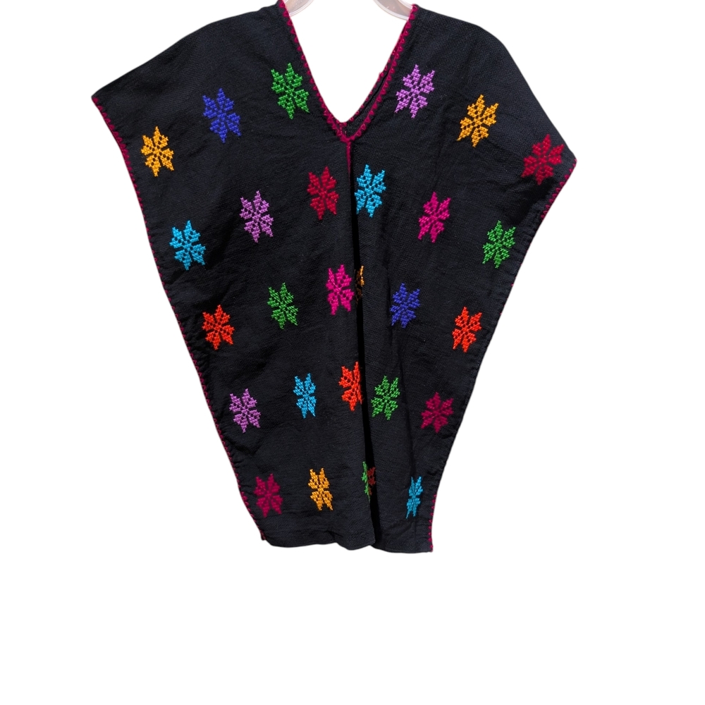 Vintage Women's  Handwoven Poncho With Colorful Embroidered Patterns.